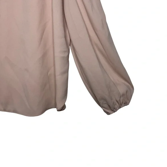 BCBGMAXAZRIA Tina Bare Pink Woven Exposed Shoulder Subtle balloon sleeve top Lg - Picture 6 of 9